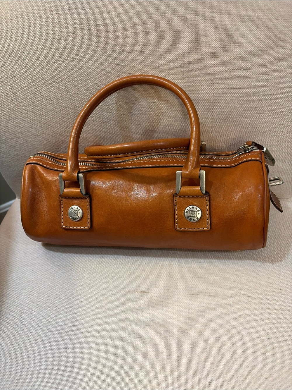 Michael Kors Vintage Brown Leather Barrel Satchel